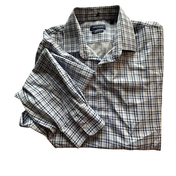 Nautica Other - Nautica Mens Slim Fit‎ Plaid Button Down Shirt XL Blue White Collared Casual